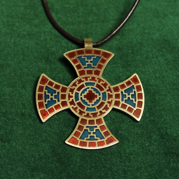 Anglo-saxon cross brass pendant with enamels, Ixworth Cross replica, Merovingian necklace, Anglo Saxon jewelry, hand made jewelry