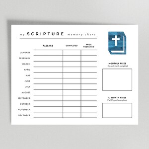 Printable Monthly Scripture Memory Chart and 12 Blank Scripture Card ...