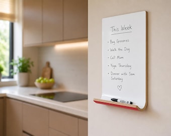 Wall Mounted Whiteboard with Shelf, Handmade Dry Erase Memo Board, Kitchen Shopping List Planner, Home Office Organiser