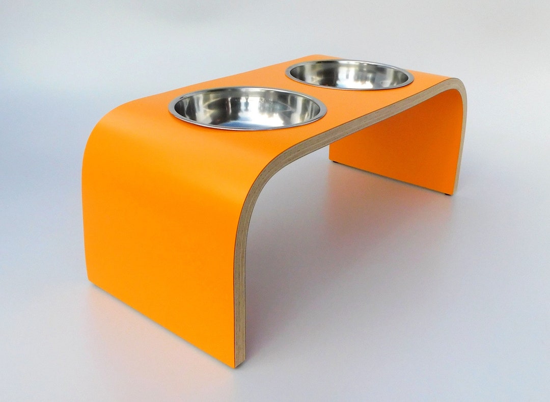 Double Raised Dog Bowl Stand in Orange / Wooden Dog Feeder / Etsy