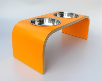Vibrant Orange Double Bowl Raised Pet Feeder: Elevate Mealtimes in Style! / Non Slip Easy to Clean, Handmade in UK