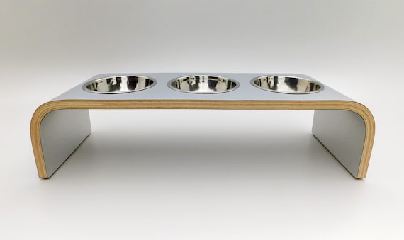 Raised Dog Bowl Stand With Two Bowls in Walnut Finish, Wooden Raised Dog  Feeder 