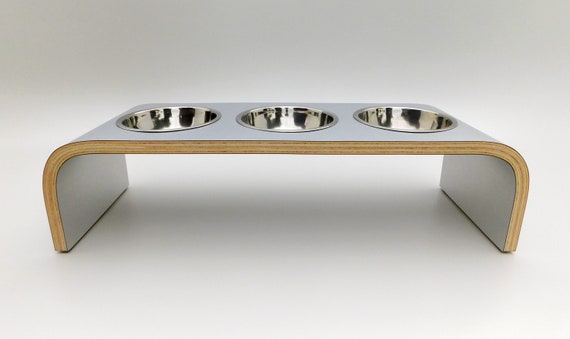 Raised Dog Bowl Stand With Two Bowls in Walnut Finish, Wooden Raised Dog  Feeder 