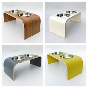 Dog Bowls With Stand in Smart Grey Finish Cat Elevated Bowls Personalised Height Handmade to Order Easy Clean Modern Design Etsy Canada