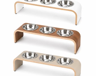 Handmade Raised Dog Bowl Stand | Triple Elevated Dog Feeder | Wooden Pet Feeding Station | Modern Cat & Dog Bowls