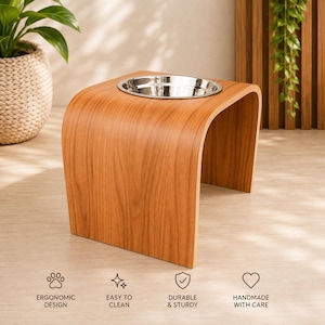 Handmade Walnut Dog Bowl Stand, Raised Pet Feeder