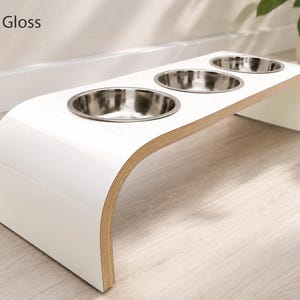 Handmade Raised Dog Bowl Stand | Triple Elevated Dog Feeder | Wooden Pet Feeding Station | Modern Cat & Dog Bowls White Gloss