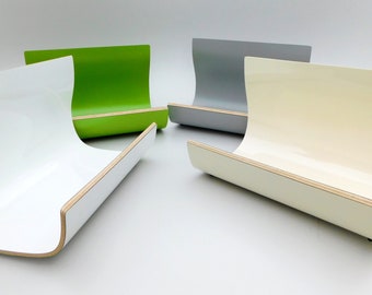 Moderne kookboekenstandaard verkrijgbaar in wit, groen, crème en grijs, eenvoudig schoon te maken