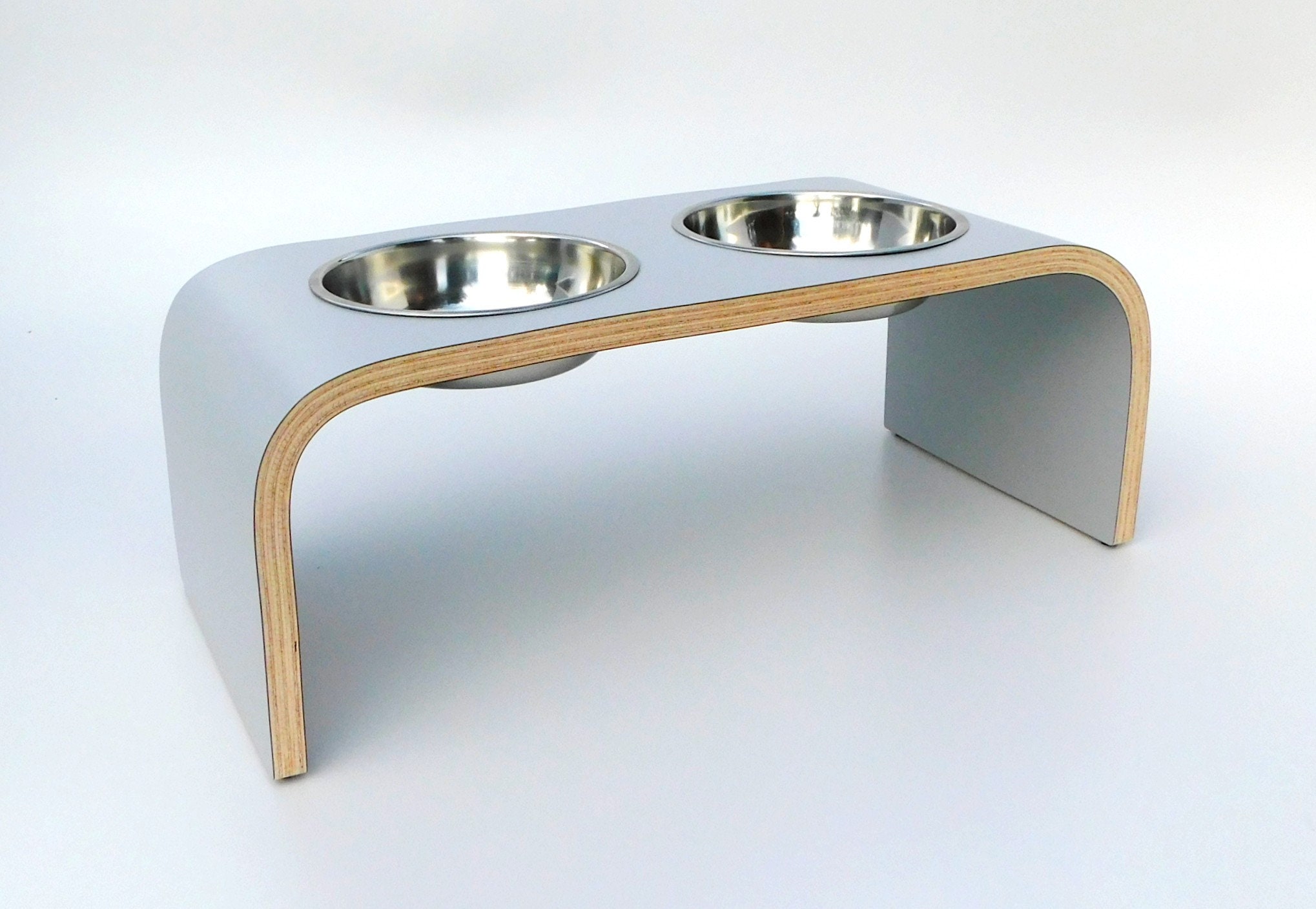 Chic Elevated Slow Feeder Dog Bowl Stand Set, Large Dog. Modern Stainless  Steel