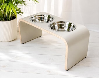 Raised Dog Bowl Stand, Handmade Wooden Dog / Cat Feeder, Modern Dog Dining Station in Light Grey