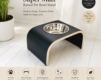 Elevated Dog Bowl Stand, Super Matt Anti-Fingerprint Laminate, UK Handmade, Customised Height