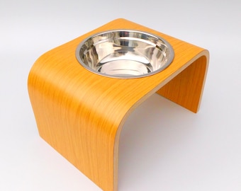 Dog Food or Water Bowl in Raised Light Oak Wooden Stand, Four Sizes to Suite Dogs Big & Small, Handmade to Your Pets Optimum Dining Height