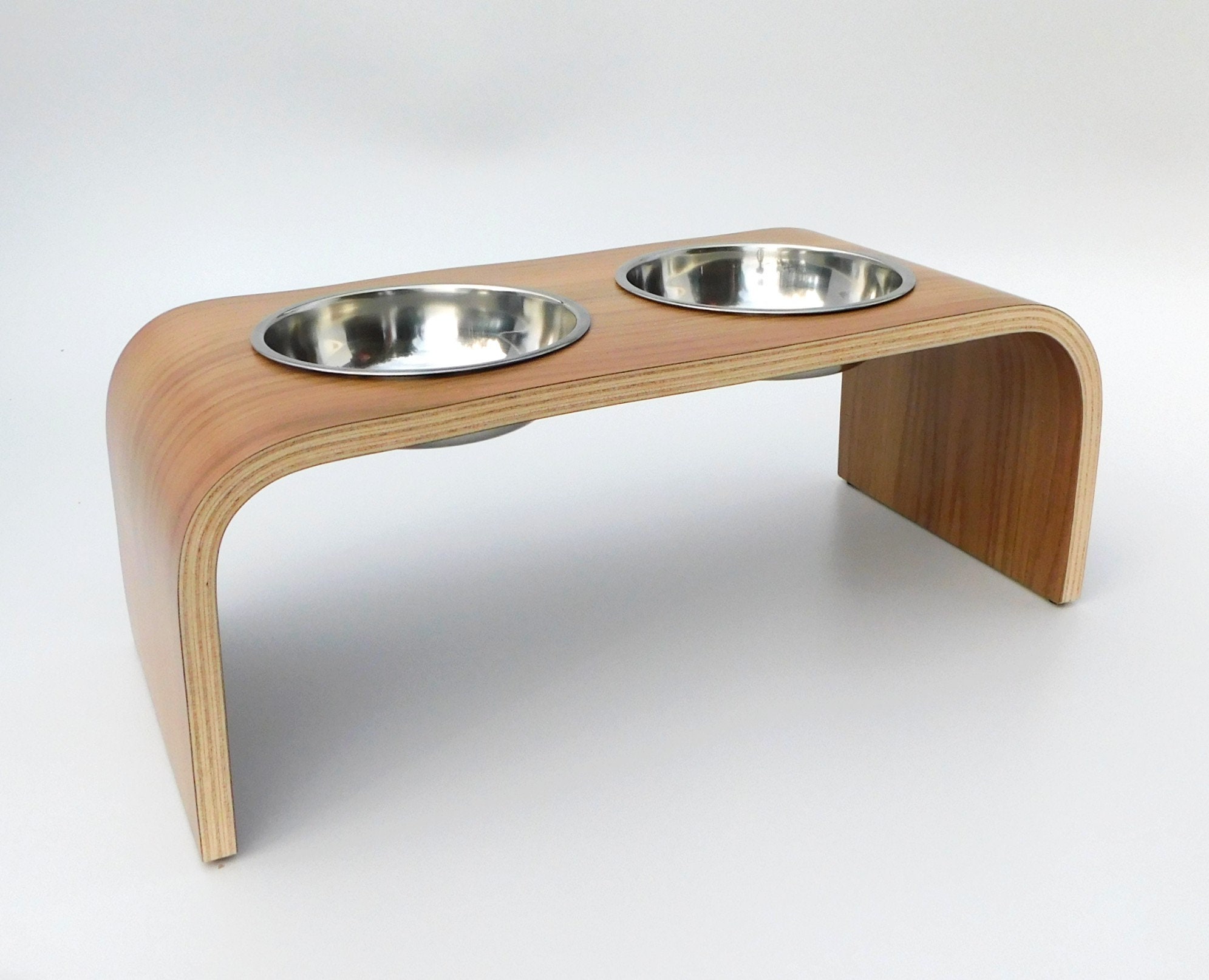 Raised Dog Cat Bowl Stand With Two Bowls in Walnut Finish Wooden Raised Dog Feeder Modern Clean Design Handmade in UK Etsy UK