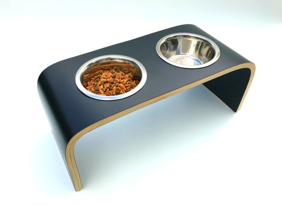 Elevated Dog Bowls Raised Dog Feeder In Black Wooden Dog Etsy