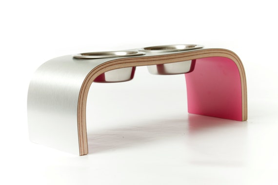 Modern Dog Feeder Raised Pet Feeding Bowl In Aluminium And Etsy