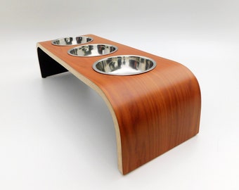 Raised Feeder for Dogs & Cats in Cherry Wood Laminate, Personalised Height Handmade to Order, Easy to Wipe Clean Design, Non-Slip