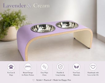Lavender Purple Raised Pet Feeder, Modern Cat and Dog Bowls