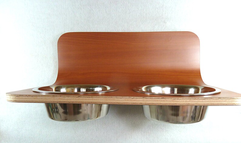 Wall Mounted Wooden Handmade Dog Bowl Holder Available In Various Colours And Sizes