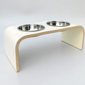 Chic Cream Elevated Two-Bowl Wooden Dog Bowl Stand: Elevate Mealtime in Style! Made in UK