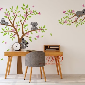 Koala and Tree Wall Decal, Koala Bears with Butterfly Wall Decal for Kids, Koala Decor Sticker for Kids, Baby Nursery Wall Decal-DK403