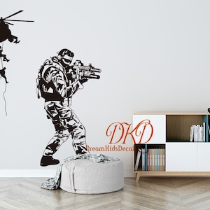 Soldier DecalMilitary Man Army Nursery wall decal wall sticker-Helicopter And Army Man Vinyl Decal for Boys Room-DK449