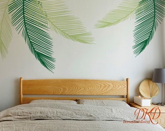 Nursery Wall Decal, Palm leaves Wall Decals, Tropical Leaves sticker, Wall mural effect Green large leaves,  Living room Home Decor-D459
