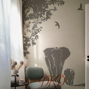 Elephant Wall Decal Safari Wall Stickers Elephant with Baby Walking Sticker, Nature wall decal Africa Elephant Wall Art-DK548