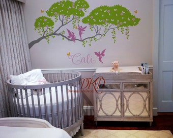 Calcomanía de árbol de flores de hadas, calcomanías de hadas, hadas, calcomanías de pared de hadas, calcomanía de hadas, árbol de hadas, calcomanías de pared para niñas, calcomanías con nombres de niñas-DK336