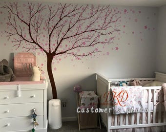 Cherry blossoms Tree decal, Wall Murals, Baby girl Nursery decal, Wall Decal Wall stcikers-Blowing tree with cherry flowers decal-DK216