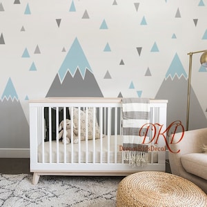 Mountains Decals for Kids Room, Mountain Nursery, Mountains Landscape, Mountain Wall Decal, Mountain Decal set with Stars triangle Wall art