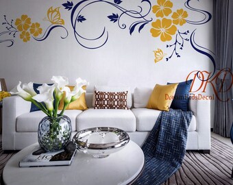 Nursery Wall Decal Wall Sticker - Elegant Flower Vines with butterflies for Living Room Bedroom for Nursery wall art-DK016