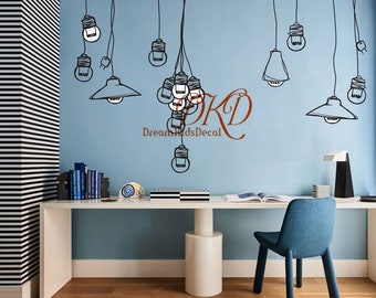 Nursery Wall Decal Office wall sticker, Office decor Lamp Wall Sticker, Lights Wall Decal, light bulbs sticker -DK484