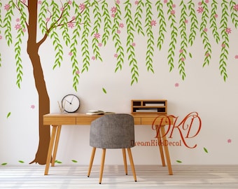 Tree wall Decal Wall Sticker Baby Nursery Decals-Large Willow Blowing Tree Leafy Tree Decal Nursery Home Decor