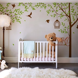 Tree Wall Decal with birds Nursery wall decal sticker, Tree with branch, Birds, Birdcage Nature Wall Decals Wall Decor-DK426