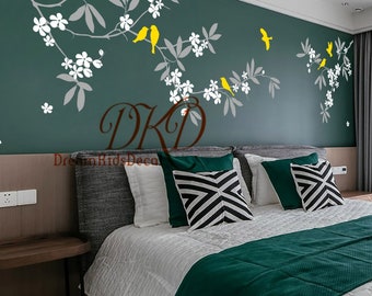 Cherry Blossom Tree Branch Wall Decal with Birds: Kids Nursery Decor