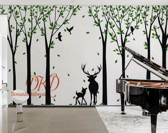 Nursery Wall Decal, Deer in Forest Wall Stickers for baby room, Tree Decal Nursery, wall mural forest-Nature tree with Deer-DK049