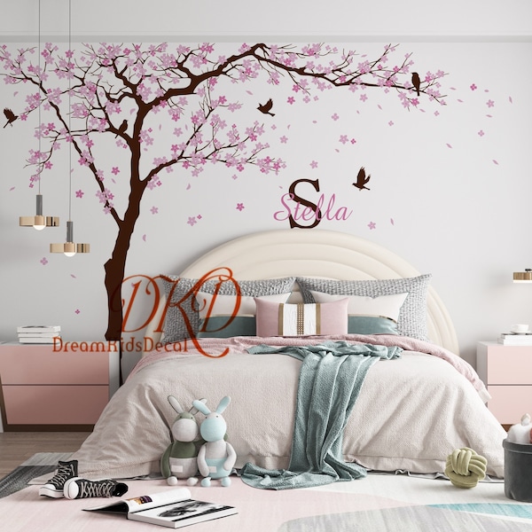 Tree wall decal wall sticker-Cherry blossom tree Nursery Wall Decal baby girl room Blossoms Ceiling Wall Art, Personalized Name Decal-DK459