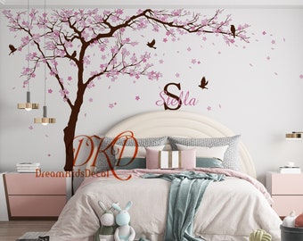 Tree wall decal wall sticker-Cherry blossom tree Nursery Wall Decal baby girl room Blossoms Ceiling Wall Art, Personalized Name Decal-DK459