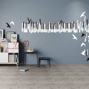 Musical ornament with piano keys and birds Music Wall Decal Graphic Vinyl wall decals stickers Home decor Kids Nursery Decor-DK380