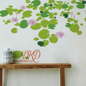 Lotus flower wall decal Asian Lotus leaf Pond wall stickers, Water lily Chinoiserie Blossoming Lotus Decals, Vinyl decal for Spa Yoga room