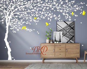 Cherry Tree wall decal,  Cherry Blossom Tree Decal, Tree wall decal, Giant Tree for Living room, Modern Interior Design for Tan walls art