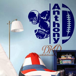 American Football Wall Decal Personalized Name, Sports Wall Decal Superbowl Custom Football Player Sticker Kids Teens Boys Room Wall Decor