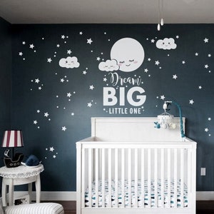 Wandtattoo Dream Big Little One Mond Aufkleber, Wolken und Sterne Wandtattoos, Kinderzimmer Wand Dekor