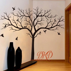 Tree Wall Decal Wall Sticker Tree Home Decor-Giant Tree Wall Sticker for Nursery, Tree with birds Decal for Corner-DK365 image 1