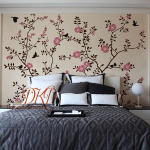 Wall Decal Cherry Blossoms Tree Branch Blooming Branch with Birds Nursery Wall Decal for living room-DK082