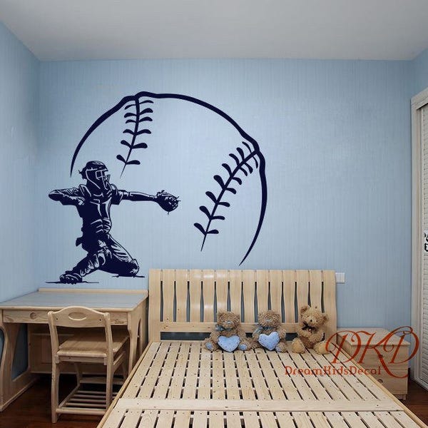 Baseball Decal, Baseball Wall Decal, Vinyl Decal Baseball Wall Art Kids Teens Boys Room Sports Decor Wall Decal-DK206