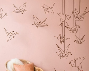 Origami birds String Sticker Geometric origami Crane Wall decal Art-Vinyl wall patterns for Nursery Kids room Bedroom, Geometric Decor