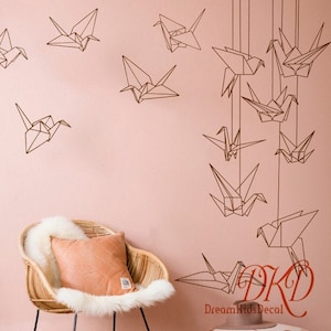 Origami birds String Sticker Geometric origami Crane Wall decal Art-Vinyl wall patterns for Nursery Kids room Bedroom, Geometric Decor