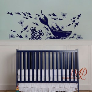 Ocean Wall Decal, Whale Wall Decal, Sea Animals, Fish decal for kids room, Boho Bohemian Interior Design, Under the Sea-DK400