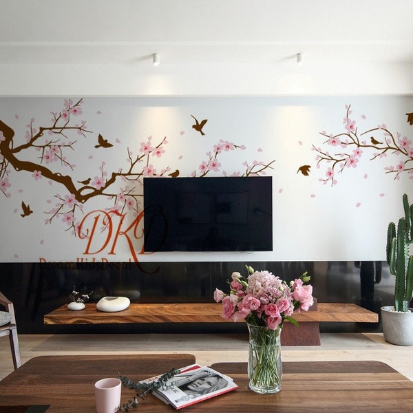 Cherry blossoms Tree Wall decal Nursery wall decal flower Branch with Birds, Kids girl room wall sticker wall decor-DK474